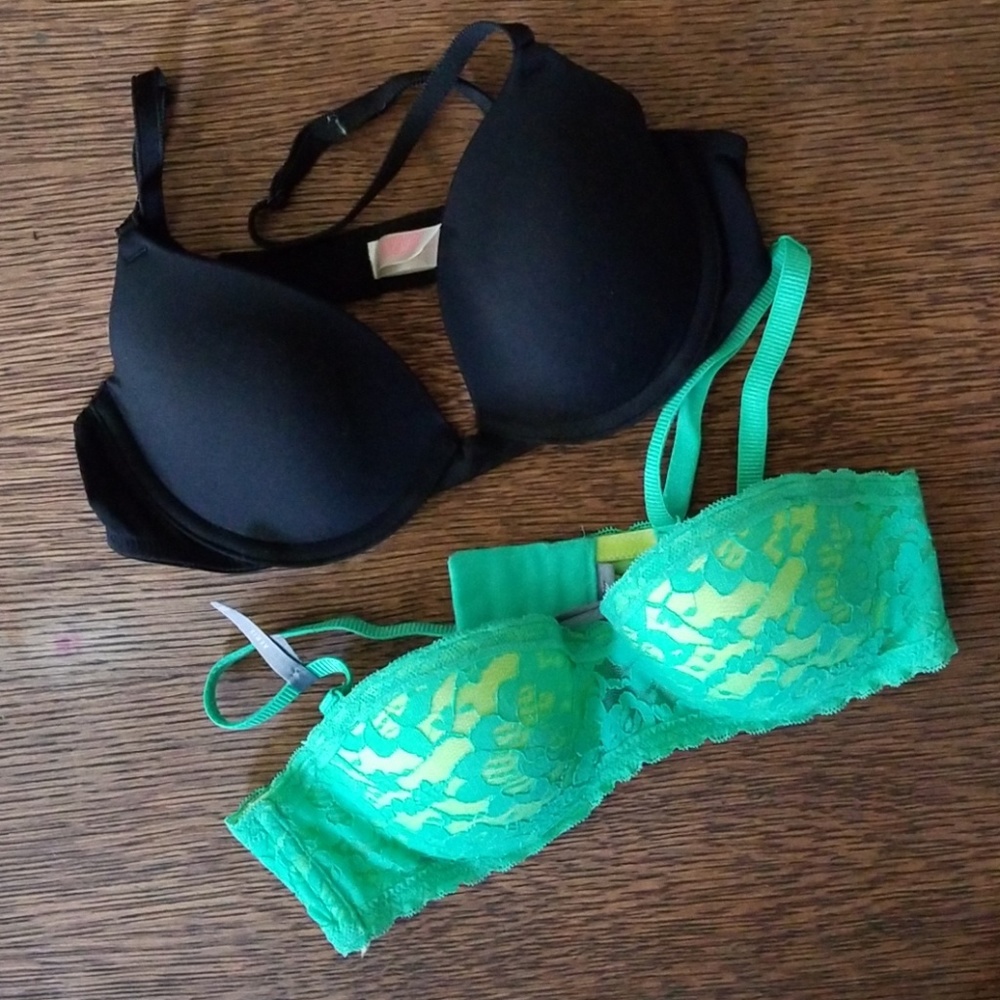 32A green Aerie and  34A black VS bra